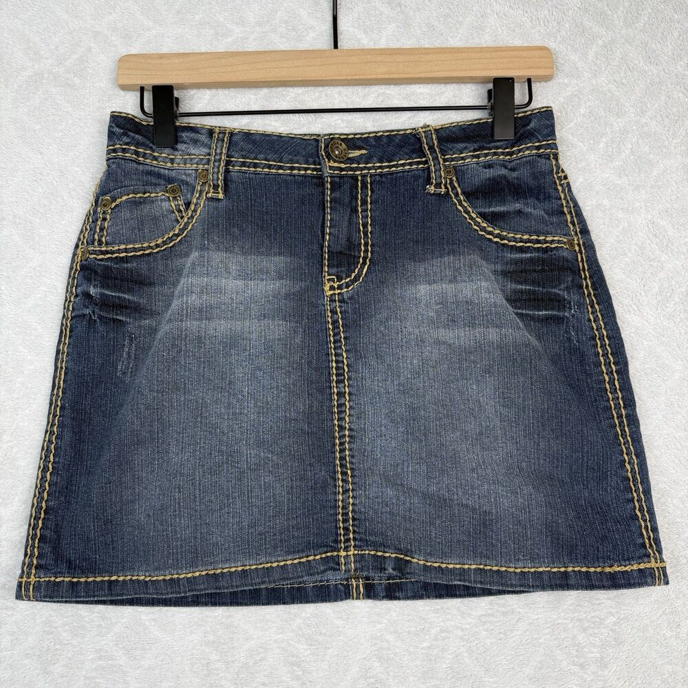 Uproar Denim Mini Skirt 28" Waist Dark Wash Low Rise Y2K Western Indie Hipster